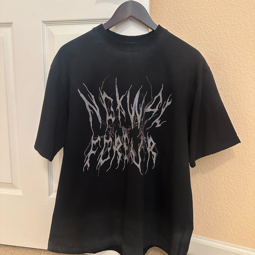 Black Tee Shirt with Rhinestone Design